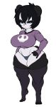  2018 5_fingers 5_toes anthro big_breasts black_fur black_hair black_nose blue_eyes breasts clothed clothing female frown full-length_portrait fur furrchan hair hand_on_hip huge_breasts kim_(furrchan) legwear looking_at_viewer mammal midriff multicolored_fur navel panda portrait shirt short_hair simple_background solo standing thick_thighs thigh_highs thong toes two_tone_fur ursine white_background white_fur 