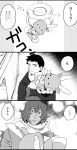  absurdres coat comic crane_game giving greyscale highres long_hair looking_at_another male_focus maou_(mitosansan) mitosansan monochrome multiple_boys original osanai_yuuta scarf squatting stuffed_deer translation_request winter_clothes winter_coat 