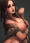  1girl breast_slip breasts brown_hair cleavage female freya god_of_war long_hair nat_the_lich necklace nipples solo tattoo 