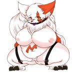  ball_gag bdsm blush bondage bound breasts crouching drooling female gag lactating looking_at_viewer megane_inu nintendo pok&eacute;mon pok&eacute;mon_(species) pussy saliva sex_toy shuddering tears vibrator video_games zangoose 