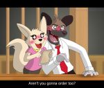  2018 aggressive_retsuko anthro artich0ker canine clothed clothing digital_media_(artwork) female fennec fenneko fox fur haida hi_res hyena male mammal sanrio simple_background 