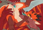  2018 amber_eyes anthro anthro_on_feral barbed_penis bestiality claws cunnilingus dragon duo erection female feral flamespitter flat_chested kobold looking_pleasured lying male male/female on_back open_mouth oral penis penis_grab precum pussy reptile saliva scalie sex size_difference smaller_female stardragon tongue tongue_out vaginal 