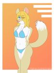  abstract_background anthro big_breasts bikini blonde_hair breasts chinchilla clothing djcoyoteguy eyeshadow female hair makeup mammal navel rodent solo swimsuit thigh_thighs voluptuous wide_hips 
