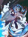  2017 abstract abstract_background blush cosmic_hair cute cutie_mark equine feathered_wings feathers female flying friendship_is_magic horn looking_at_viewer mammal mirroredsea my_little_pony open_mouth princess_luna_(mlp) smile solo spread_wings teal_eyes winged_unicorn wings 