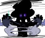  5_fingers black_hair demon docu_(doppel) docu_(gcp) doppel duo flaming_hair glowing glowing_eyes goo_creature grey_skin hair head_grab horn humanoid implied_death male monster_boy not_furry pale_skin pointy_ears purple_eyes silhouette 