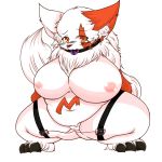  ball_gag bdsm blush bondage bound breasts crouching drooling female gag looking_at_viewer megane_inu nintendo pok&eacute;mon pok&eacute;mon_(species) pussy saliva sex_toy shuddering tears vibrator video_games zangoose 