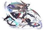  bat_wings black_hair bright_pupils elbow_gloves full_body fullbokko_heroes gloves highres holding horns ice long_hair magic navel official_art pointy_ears red_eyes simple_background solo white_background wings 