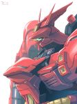  char's_counterattack funnels glowing glowing_eye gundam highres horns mecha no_humans profile sazabi signature tei-o upper_body white_background 