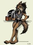  anthro barefoot beverage black_underwear briefs brown_hair canine clothing coffee coffeemaker coyote female gray_shirt green_eyes hair inktober mammal morning sahara_(thelivingshadow) shirt solo tank_top teeth thelivingshadow underwear 