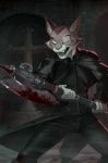  2018 anthro axe blood cat clothed clothing detailed_background digital_media_(artwork) feline holding_object holding_weapon male mammal melee_weapon melloque solo weapon 