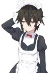  alternate_costume apron black_dress black_hair crossdressing dress enmaided highres killian_phegor maid maid_apron maid_headdress male_focus mizuki_eiru_(akagi_kurage) pop-up_story shinigami solo yellow_eyes 