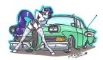  2018 absurd_res anthro anthrofied bent_over blue_eyes breasts butt butt_pose car clothed clothing equine female friendship_is_magic garter_straps hair hand_on_butt hi_res horn horse legwear looking_at_viewer looking_back mammal my_little_pony pony presenting presenting_hindquarters purple_hair rarity_(mlp) simple_background sketchywolf-13 smile solo spread_legs spreading stockings thigh_highs unicorn vehicle white_background 