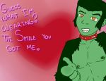  bare_chest beast_boy clothed clothing collar colored_lines cyndiquill200 flirting garfield_logan green_skin holidays humanoid orange_eyes pointing smile topless valentine&#039;s_day young_justice 