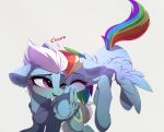  2018 blue_feathers blush clothing cutie_mark digital_media_(artwork) duo equine eyes_closed feathered_wings feathers female feral fleetfoot_(mlp) friendship_is_magic fur hair hi_res magnaluna mammal multicolored_hair my_little_pony pegasus purple_eyes rainbow_dash_(mlp) rainbow_hair simple_background white_background white_hair wings wonderbolts_(mlp) 