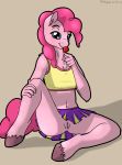  2014 anthro anthrofied blue_eyes blush candy clothing drahgoon earth_pony equine female fetlocks food friendship_is_magic fur hair hi_res holding_food holding_object horse licking lollipop mammal my_little_pony navel pink_fur pink_hair pinkie_pie_(mlp) pony pussy simple_background sitting skirt solo tongue tongue_out 