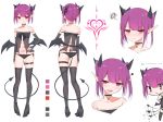  :q ass babydoll bangs black_footwear black_legwear black_panties black_ribbon blush bow bow_panties character_sheet chibi color_guide demon_girl demon_horns demon_tail demon_wings earrings eyebrows_visible_through_hair fang full_body hair_ribbon hand_on_hip highres horns jewelry kanju multiple_views open_mouth original panties petite platform_footwear pointy_ears pubic_tattoo purple_eyes purple_hair ribbon short_hair short_twintails simple_background smile standing stomach_tattoo stud_earrings succubus tail tattoo thigh_strap thighhighs tongue tongue_out turnaround twintails underwear white_background wings 