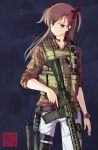  absurdres ar-15 assault_rifle blue_eyes earpiece gun handgun highres holding holding_gun holding_weapon holster holstered_weapon load_bearing_vest long_hair oofuji_reiichirou original pistol plaid plaid_shirt pouch rifle scissors shirt sleeves_rolled_up solo throat_microphone trigger_discipline two_side_up watch weapon wristwatch 