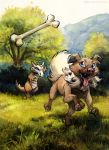  2018 blue_eyes canine day detailed_background digital_media_(artwork) dog duo feral grass kenket mammal marowak nintendo open_mouth outside paws pok&eacute;mon pok&eacute;mon_(species) rockruff sky smile teeth tongue tree video_games 