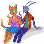  ambiguous_gender arthropod cat clothed clothing duo feline insect mammal rg03 rg04 sitting undertale unknown_artist video_games 