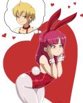  ali-baba ass blonde_hair blush bunny_ears bunny_tail bunnysuit flustered hands_on_own_face happy heart hetero magi_the_labyrinth_of_magic morgiana smile thought_bubble 