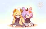  :d =_= ahoge animal_ears azur_lane bangs barefoot bird black_bow black_ribbon blonde_hair blue_sky blush bow bunny_ears cat_ears chibi closed_eyes closed_mouth crown dress eyebrows_visible_through_hair facing_viewer frilled_sleeves frills grey_dress hair_between_eyes hair_ribbon javelin_(azur_lane) laurel_crown long_hair long_sleeves looking_at_viewer mini_crown multiple_girls open_mouth ponytail purple_hair ribbon sakurato_ototo_shizuku sitting sky sleeves_past_fingers sleeves_past_wrists smile sun_(symbol) v-shaped_eyebrows very_long_hair victorious_(azur_lane) wide_sleeves |_| 