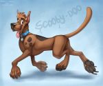  2018 brown_hair canine charlie-spaice-doggy collar digital_media_(artwork) dog feral hair male mammal open_mouth pawpads paws scooby-doo scooby-doo_(series) simple_background smile solo teeth tongue zazush-una 