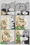  2018 angry anthro clothed clothing comic dialogue elephant english_text equine fight horse male mammal open_mouth ragdoll_(study_partners) speech_bubble study_partners text thunderouserections tongue trunk tusks wood woody_(study_partners) young 