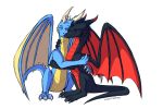  2017 digital_media_(artwork) dragon duo eyes_closed feral horn icelectricspyro membranous_wings scalie simple_background smile spines western_dragon white_background wings 