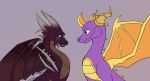  2017 digital_media_(artwork) dragon duo feral horn icelectricspyro malefor membranous_wings open_mouth purple_eyes scalie simple_background smile spyro spyro_the_dragon teeth video_games western_dragon wings 