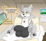  anthro bed bulge canine hyper hyper_bulge inubashiri male mammal wolf 