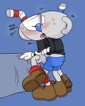  animate_inanimate blue_background blush brother brothers clothed clothed_sex clothing cuphead_(character) cuphead_(game) dialogue duo english_text eyes_closed footwear french_kissing from_behind_position humanoid humanoid_on_humanoid incest kissing leg_grab male male/male mugman not_furry object_head partially_clothed saliva saliva_string sex shoes shorts shorts_down sibling simple_background sweat sweatdrop text tongue tongue_out toxic-boner video_games 