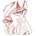  canine disney duo eyewear female fox glasses judy_hopps kisu-no-hi lagomorph male mammal nick_wilde rabbit simple_background smile white_background zootopia 