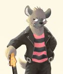  aggressive_retsuko bass blush clothing djwolf_(artist) haida hyena male mammal sanrio solo 