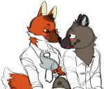  aggressive_retsuko blush canine duo haida hyena male male/male mammal maned_wolf mattstablook ookami_(aggressive_retsuko) sanrio 