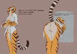  2018 anthro anus bent_over breasts butt dialogue english_text feline female fur kung_fu_panda looking_at_viewer looking_back mammal master_tigress presenting presenting_hindquarters pussy red_eyes sabrotiger simple_background small_breasts solo striped_fur stripes talking_to_viewer text tiger yellow_sclera 