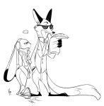  ... black_and_white canine disney duo eyewear female fox judy_hopps kisu-no-hi lagomorph line_art male mammal monochrome nick_wilde rabbit simple_background sunglasses white_background zootopia 