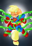  applejack_(mlp) blackbewhite2k7 blonde_hair blush bound cape clothing cosplay crossover dc_comics earth_pony equine eyes_closed female forced freckles friendship_is_magic hair hi_res horse mammal my_little_pony pony rape solo superman tentacles 