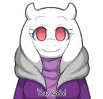  alternate_universe altertale anthro boss_monster caprine clothed clothing female friisans fur goat hi_res hoodie horn mammal pink_eyes simple_background solo text toriel undertale video_games white_background white_fur 