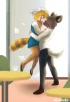  2018 aggressive_retsuko anthro clothed clothing digital_media_(artwork) eyelashes female fur gamibri haida hi_res hyena male mammal red_panda retsuko sanrio simple_background 