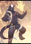  2018 abs anthro belt biceps clothed clothing digital_media_(artwork) fur hair hi_res horn kemono male mammal muscular muscular_male pecs tattoo tengo 