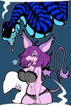 ahoge ambiguous_gender anthro bat big_breasts black_stripes blue_scales bra breasts canine clothed clothing drooling eyes_closed female feral fox fukkusu fur hair holding_object hybrid hypnofood lingerie makeup mammal mascara membranous_wings navel open_mouth panties pillow purple_fur purple_hair reptile saliva sarrl scales scalie short_hair slit_pupils snake stripes tail_tuft tired tuft underwear wings 