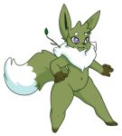  2018 3_toes alternate_color anthro anthrofied canine fan_character female fluffy fur green_fur honky_kat long_tail mammal neck_fur nintendo nude pointy_ears pok&eacute;mon pok&eacute;morph purple_eyes simple_background solo standing toes video_games white_fur 