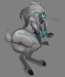  ... anthro anus blue_eyes blue_markings butt caprine cloven_hooves female full-length_portrait fur glowing glowing_eyes grey_background grey_fur grey_hair grey_tail hair hooves kindred_(lol) lamb_(lol) league_of_legends lying mammal markings mask nude on_side portrait presenting presenting_pussy pussy riot_games short_tail simple_background solo text video_games w4g4 