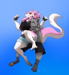  big_breasts black_sclera blep blurple501 blush breasts bulge claws clothed clothing duo feline female fluffy fur grey_fur grope kristoph_wulphenstein long_tail lynx male mammal neck_tuft pink_fur purple_eyes sergal tail_poof thick_thighs tongue tongue_out topless tuft white_fur yellow_nose yogoat 