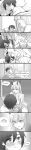  1boy 1girl bare_shoulders blush breasts comic commentary_request couple darling_in_the_franxx eyebrows_visible_through_hair eyes_closed fangs finger_to_mouth fringe greyscale hiro_(darling_in_the_franxx) horns large_breasts long_hair looking_at_another monochrome nakadai_chiaki on_back on_side oni_horns pajamas pillow sheet short_hair sleeping speech_bubble upright_straddle zero_two_(darling_in_the_franxx) 
