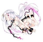  breasts chain collar commentary_request cuffs eyebrows_visible_through_hair kuroneko_no_toorimichi long_hair looking_at_viewer original pink_hair shackles simple_background solo torn_clothes very_long_hair white_background white_hair 
