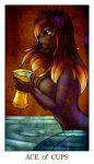  ace_of_cups_(tarot) anthro black_fur blonde_hair breasts brown_hair card cat cleavage clothed clothing cup feline female feralise fur hair mammal minor_arcana multicolored_hair nite_(nitetigrezz) nude purple_fur solo tarot_card water yellow_eyes 