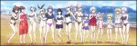  6+girls animal_ears aqua_eyes barefoot beach bikini black_border black_bow black_hair blonde_hair blue_eyes blue_hair blue_sky border bow braid breasts brown_hair cat_ears chromatic_aberration cleavage commentary crop_top crossdressing elu_(nijisanji) flat_chest french_braid fumino_tamaki green_eyes green_hair hair_bow highres higuchi_kaede holding_another's_arm hood hoodie ienaga_mugi large_breasts light_blue_hair long_hair looking_at_another looking_at_viewer moira_(nijisanji) mononobe_alice morinaka_kazaki multiple_girls navel nijisanji open_mouth orange_eyes otoko_no_ko outdoors pink_eyes pink_hair ponytail purple_eyes purple_hair raichi_(litchixlitchi) red_eyes sandals shizuka_rin short_hair silver_hair sky smile suzuka_utako suzuya_aki swimsuit tankini tsukino_mito twintails ushimi_ichigo virtual_youtuber yellow_eyes yuuhi_riri yuuki_chihiro 