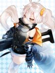  :o ahoge argyle argyle_legwear arm_strap bangs black_gloves blush breasts closed_mouth commentary_request eyebrows_visible_through_hair girls_frontline gloves goggles goggles_around_neck gun hair_between_eyes highres holding holding_gun holding_weapon holster jacket kirie_nozomi long_hair looking_at_viewer machine_gun multiple_straps off_shoulder open_clothes open_jacket open_mouth orange_scrunchie pkp_(girls_frontline) pkp_pecheneg scrunchie side_ponytail sidelocks silver_hair skindentation sleeveless solo strap thigh_strap thighhighs thighs tsurime very_long_hair weapon yellow_eyes zipper 