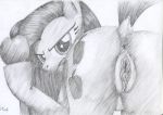  2013 anus apple cutie_mark earth_pony equine female feral food friendship_is_magic fruit horse looking_at_viewer looking_back mammal monochrome my_little_pony pinkamena_(mlp) pinkie_pie_(mlp) pony pussy solo traditional_media_(artwork) varijani 
